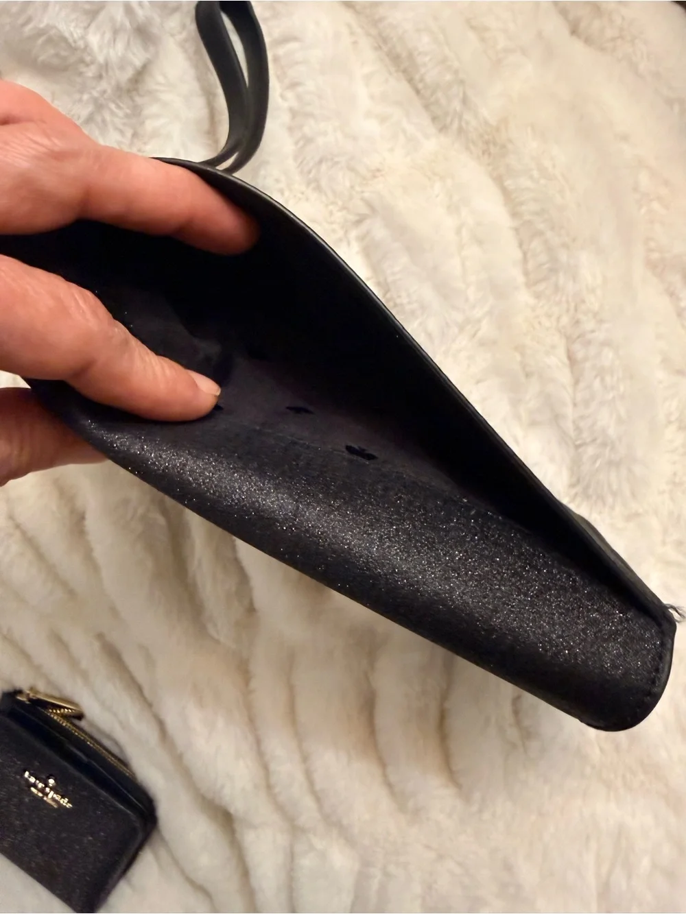 kate spade black glitter wristlet clutch